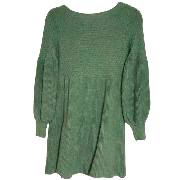 SHEIN Classic Solid Ribbed Knit Lantern Sleeve Sweater Dress In Green Sz Small - Picture 5 of 6
